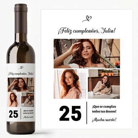 Vino personalizado con texto y 3 fotos para un cumpleaños - 25