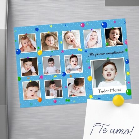 Imán de 18 x 13 cm personalizado con fotos y texto - Mi primer cumpleaños