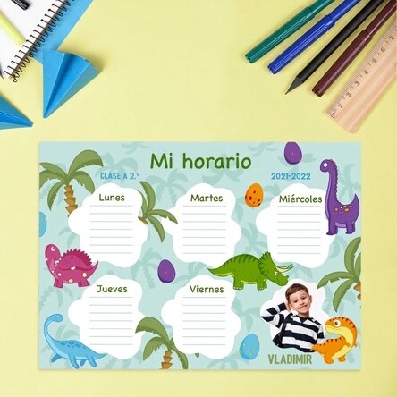 Horario personalizado con una foto y un texto - Dino