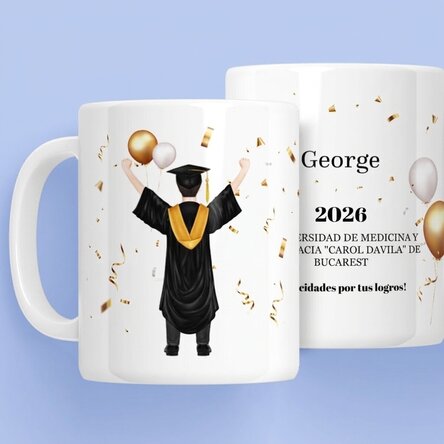 Taza personalizada con texto: «His graduation»