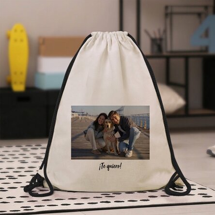 Mochila personalizada con una foto en formato horizontal y texto