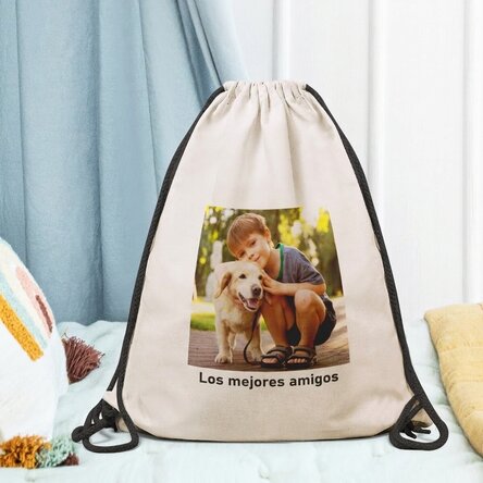 Mochila personalizada con una foto cuadrada y texto