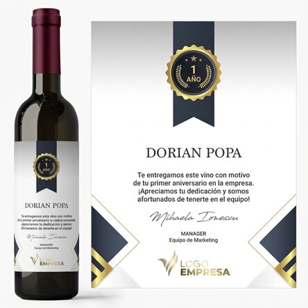 Vino personalizado con logotipo y texto - Agradecimiento a los empleados