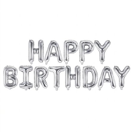 Lote de globos - «Happy Birthday» plateados