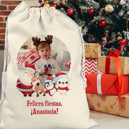 Bolsa de regalo personalizada con una foto y un texto: «Merry Christmas»