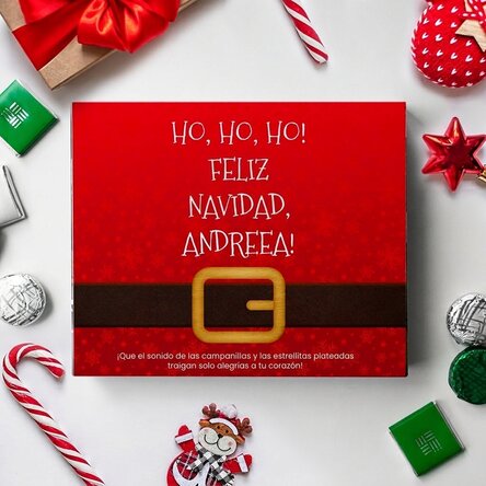 Caja de bombones personalizada con el texto: «¡Ho, ho, ho!»