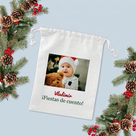 Bolsita pequeña para regalos personalizada con una foto y un texto