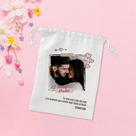 Bolsita pequeña para regalos personalizada con una foto y un texto - In love