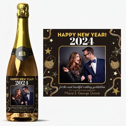 Vino espumoso personalizado con texto y foto - ¡Feliz cumpleaños! 2024