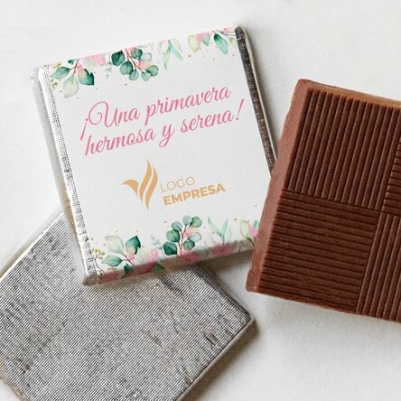 Mini tableta de chocolate personalizada con logotipo y texto: «Una bonita primavera»