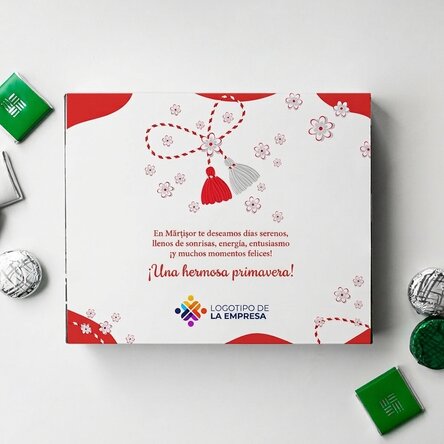 Caja de bombones personalizada con logotipo y mensaje