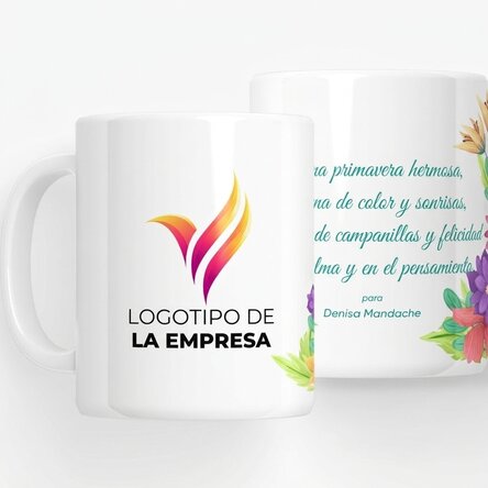 Taza personalizada con logotipo y texto - Flores de primavera