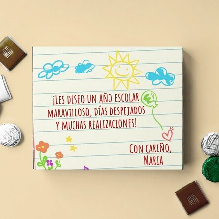 Caja de bombones personalizada con un mensaje para las maestras de infantil