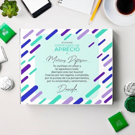 Caja de bombones personalizada con texto: «Agradecimiento»
