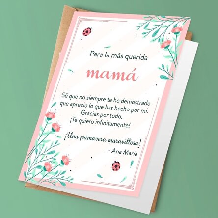 Tarjeta de felicitación personalizada con texto: «Una primavera serena»