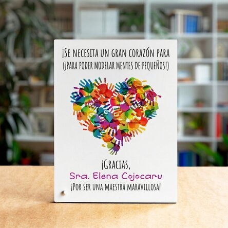 Marco de fotos de escritorio personalizado con un mensaje para la profesora - Corazón
