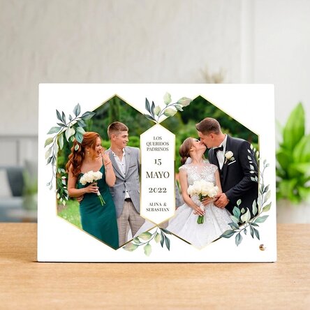 Marco de fotos de escritorio personalizado con 2 fotos y texto - Boda