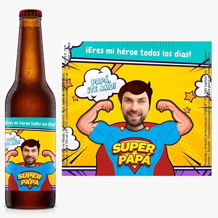 Cerveza personalizada con foto y texto - Superpapá