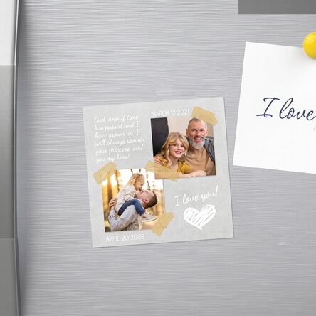 Imán personalizado de 10x10 con 2 fotos y texto - Time