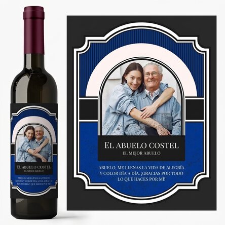 Vino personalizado con texto y foto para el abuelo