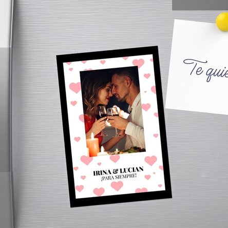 Iman personalizado de 10 x 15 cm con texto y foto: ¡Para siempre!