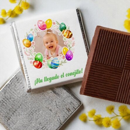 Mini tableta de chocolate personalizada con una foto y un texto - ¡Feliz Pascua!