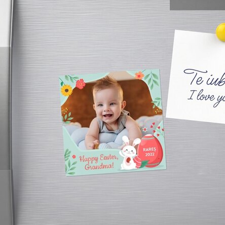Imán de 10x10 personalizado con una foto y un texto - ¡Feliz Pascua!