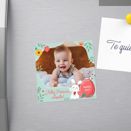 Imán de 10x10 personalizado con una foto y un texto - ¡Feliz Pascua!