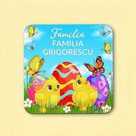 Posavasos personalizado con texto: «Feliz Pascua»