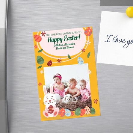 Imán personalizado de 10 x 15 cm con texto y foto - ¡Feliz Pascua!