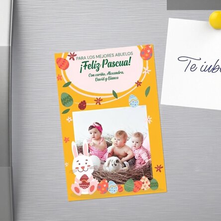 Imán personalizado de 10 x 15 cm con texto y foto - ¡Feliz Pascua!