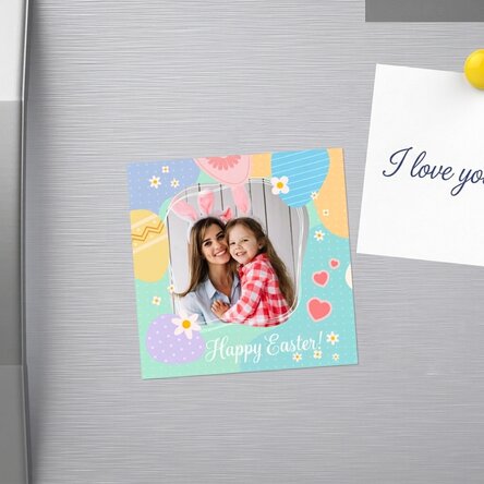 Imán personalizado de 10x10 con foto y texto - Feliz Pascua