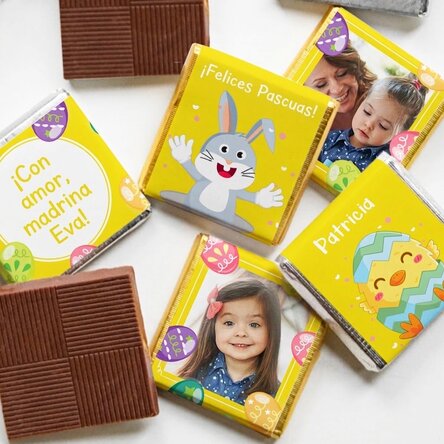Lote de 5 minichocolates personalizados con fotos y texto - Pascua