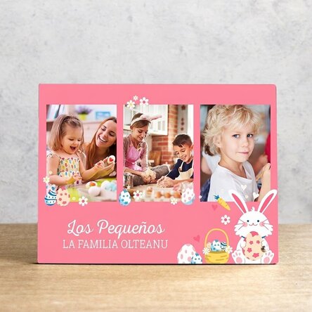 Marco de fotos de escritorio personalizado con 3 fotos y texto para niños - Bunny