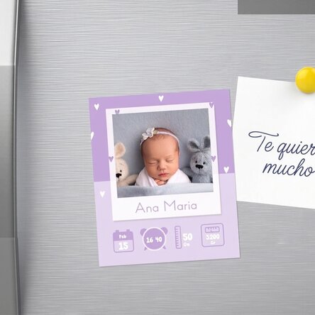 Imán de 10 x 12 cm personalizado con una foto y un texto - Bebé