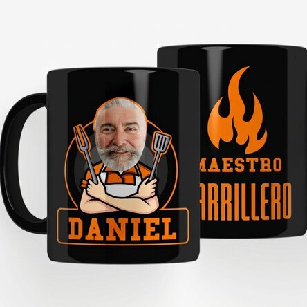Taza negra personalizada con texto para los amantes de la barbacoa