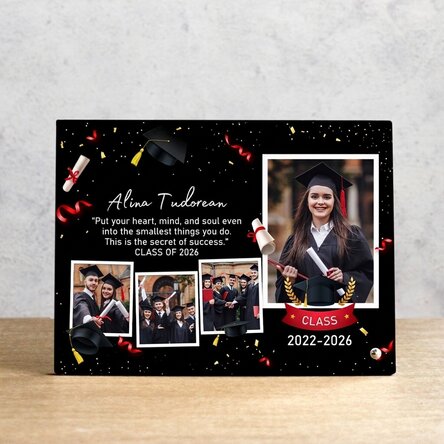 Marco de fotos de escritorio personalizado con 4 fotos y texto para graduados