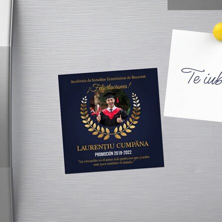 Imán de 10x10 personalizado con foto y texto para la graduación