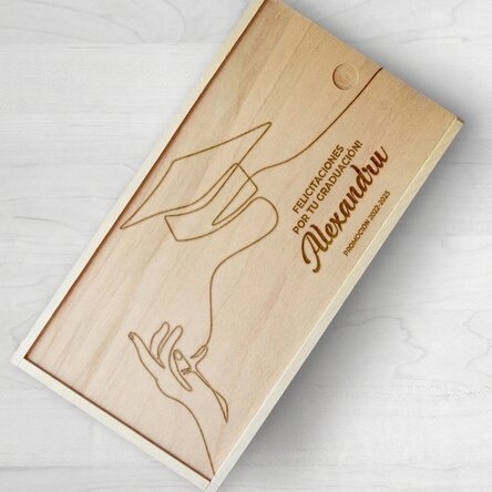 Caja de regalo personalizada de madera - ¡Enhorabuena por tu graduación!