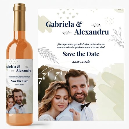 Vino personalizado con texto y foto - «Save the date»