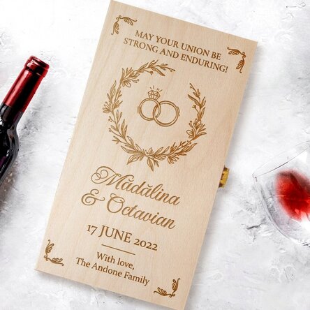 Caja de vino personalizada para dos botellas con texto - Casa de piatra