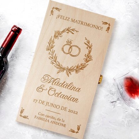 Caja de vino personalizada para dos botellas con texto - Casa de piatra