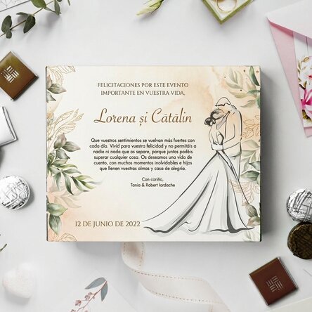 Caja de bombones personalizada con un mensaje de boda