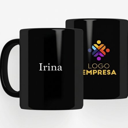Taza negra personalizada con logotipo y nombre