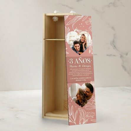 Caja de vino personalizada con texto y 2 fotos - Aniversario de boda