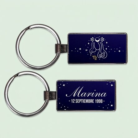 Llavero personalizado con texto y signo del zodiaco: Virgo