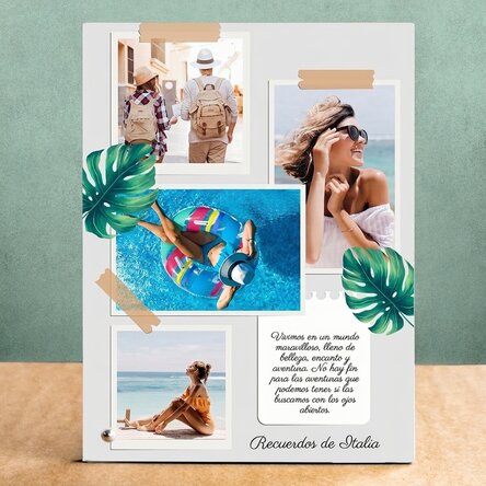 Marco de fotos de escritorio personalizado con 4 fotos y texto - Recuerdos de las vacaciones