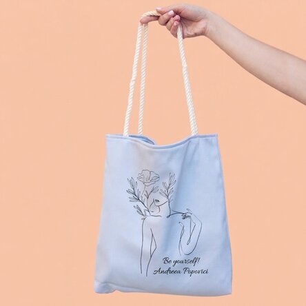 Bolso personalizado con texto: «¡Sé tú mismo!»