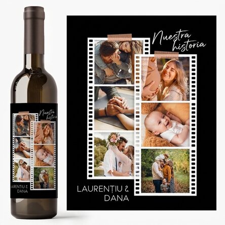 Vino personalizado con 6 fotos y un mensaje - Fotos en película