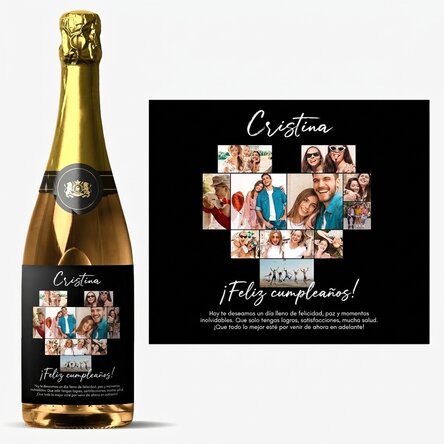 Vino espumoso personalizado con 11 fotos y un mensaje